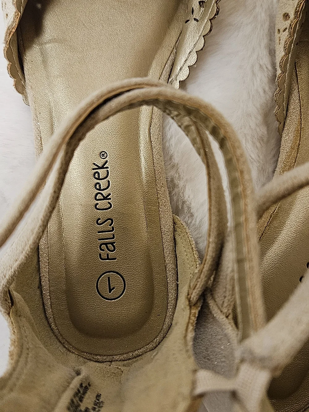Falls Creek Taupe Laser-Cut Ankle-Strap Flats